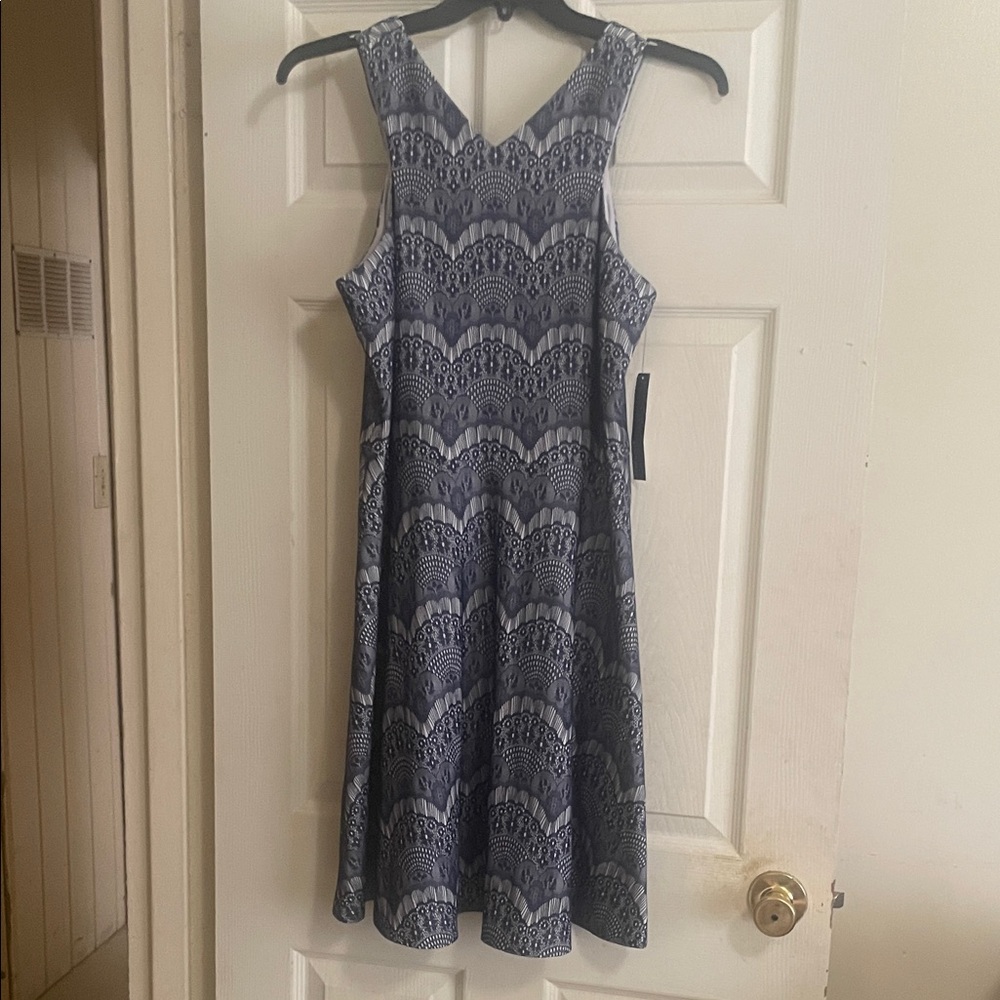 Chic Blue Patterned Midi Dress